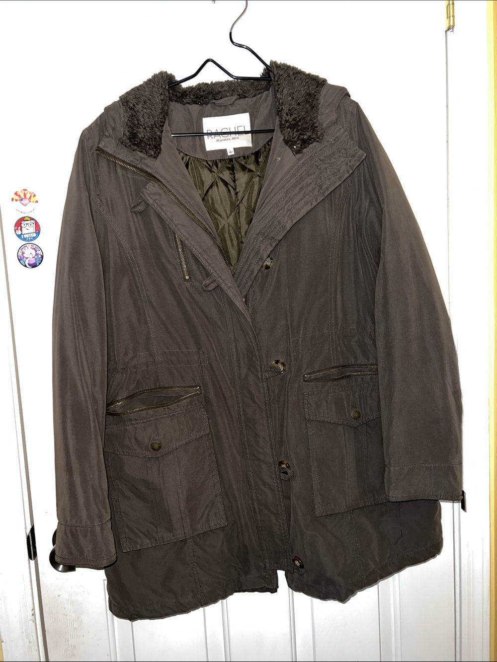 RACHEL Rachel Roy Olive Hooded Parka with Faux-Fur Trim